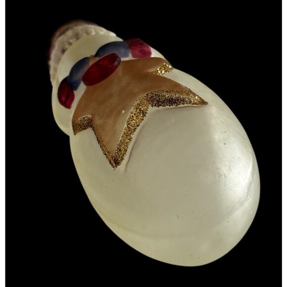 Frosted Glass Snowman Ornament Holding Star Button Hand Painted Vintage 5” - Picture 5 of 8